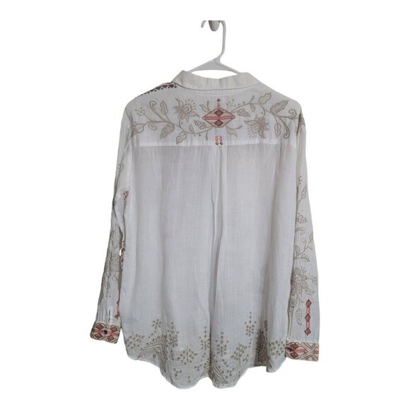 Johnny Was Top Women XS White Chai Soft Festival Boho Floral Holiday Bohemian - Picture 2 of 10